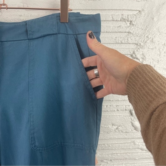 LOFT 100% Lyocell Joggers Teal Blue Color Zipper Ankle Oversized Back Pockets 6 - Picture 5 of 15
